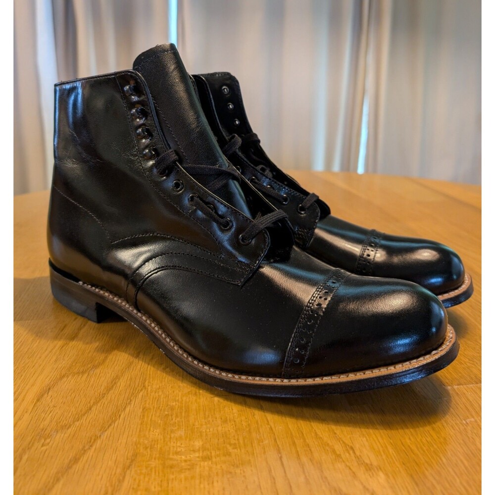 New! Stacy Adams Classic Madison Black Leather Cap Toe Dress Boot Men's Size 11D
